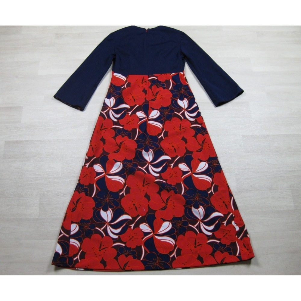 Vintage 60s Maxi Dress (L) Bell Sleeve Floral Psychedelic Hippie Metal Zipper - Picture 3 of 7